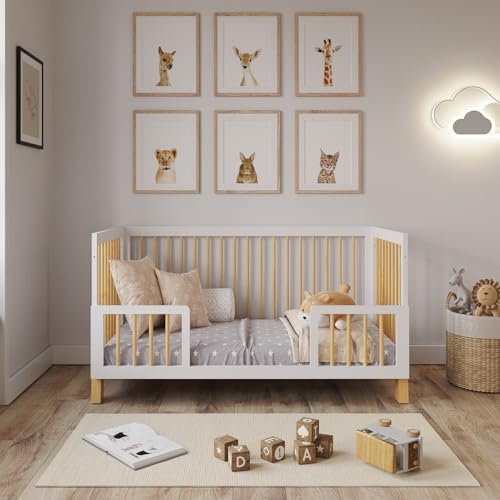 Love For Sleep Cuna Convertible en Cama 140x70cm Convertible con Barrera De Seguridad Blanco-Pino Alex Juego Completo de Cuna - Cuna Cama Bebe Convertible - Baby Bed, Cuna Madera