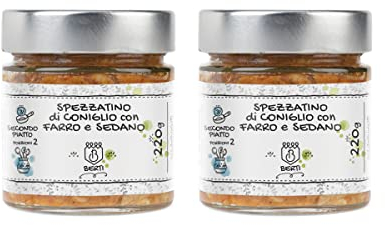 Berti Spezzatino di Coniglio con Farro e Sedano, 2 Vasetti da 220g pronti all'uso, Carne Coniglio 100% Italiana, Delicata, Magra, Altamente Digeribile, Ideale Secondo Piatto con Legumi, Riso e Cereali