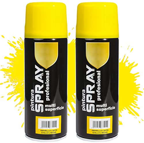 Etrexonline Pintura Spray Multicolor Profesional 400ml Adecuado Metal Madera y Plástico - Color Amarillo Limón (Paquete de 2)