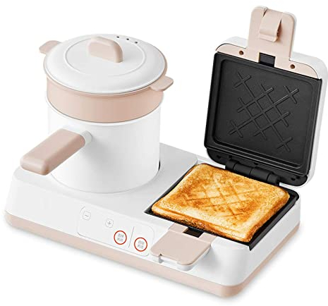 REJOON Breakfast Machine 4 in 1 Electric Toaster Breakfast Machine Fried boiled steamed Mini Light Food Maker Bake with Sandwich Maker Household kitchen utensils White (Color : White)