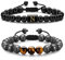TINGN 2 Stück 8mm Perlen Armband für Herren Damen, Tigerauge Lavagestein Herren Armband Stressabbau Perlen Einstellbare Initial Obsdian Armband für Männer Perlen Buchstaben Armbänder für Jungen (N)