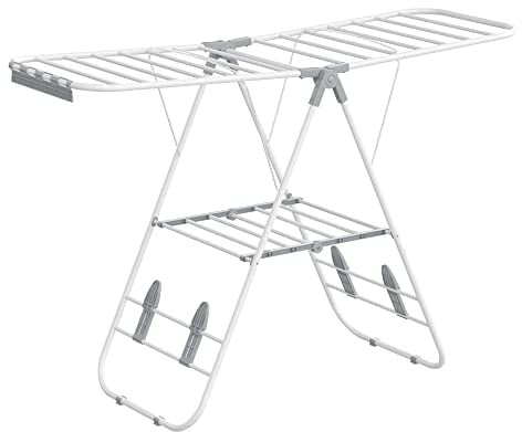 SONGMICS Wäscheständer, Standtrockner, Flügelwäscheständer, höhenverstellbare Flügel, freistehend, für Innen- und Außenbereich, Stahl, wolkenweiß-Taubengrau LLR502G01
