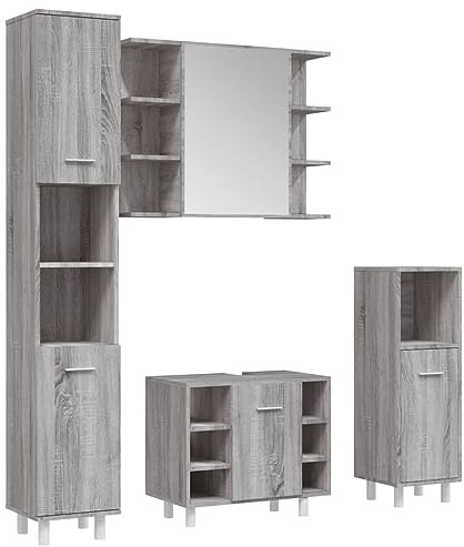 vidaXL 4-TLG. Badmöbel-Set Grau Sonoma Holzwerkstoff