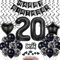 Schwarz 20. Geburtstag Dekoration, Luftballon 20. Geburtstag Deko, Schwarz Tortendeko 20 Jahre Mann, Deko 20. Manner Frau, Deko 20. Ballons