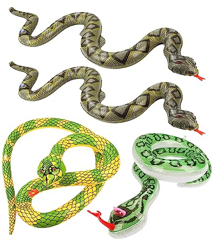 4PCS Aufblasbare Falsche Schlange, Groß Aufblasbare Schlange Pool Realistische Aufblasbare Python Aufblasbare Schlange Spielzeug für Pool Garten Geburtstagsparty Halloween Dekoration (3 Stile)