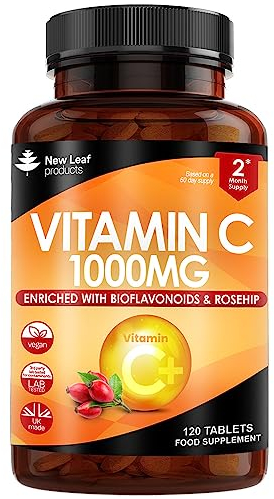 Vitamin C Tablets 1000mg - Enriched with Bioflavonoids & Rosehip - Premium Vitamin C Supplements - Vegan Vitamin C Tablets High Strength Ascorbic Acid VIT C for Normal Immune System UK Made