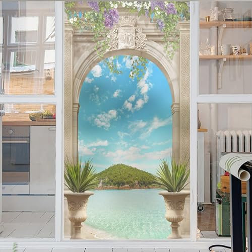 Dekorfolie Strand Fensterfolie Sichtschuzfolie Milchglasfolie Kreise Statisch Haftend Privatsphäre Fensteraufkleber 45x100cm