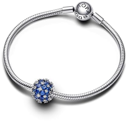 PANDORA Moments Funkelndes Rundes Pavé-Charm Blau aus Sterling Silber mit künstlichen Kristallen, Kompatibel Moments Armbändern, 792630C02
