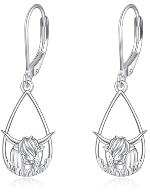 Hochland Kuh Ohrringe für Damen 925 Sterling Sliver Kuh Dangle Ohrringe Highland Kuh Schmuck Geschenke für Frauen Mädchen (Kuh Ohrringe)