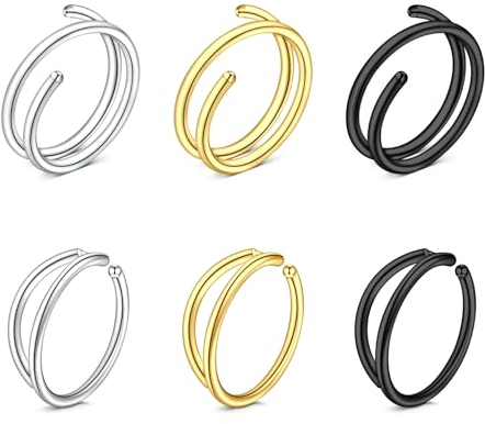 Cizme 6 Nase perforierter Ring Doppelring Chirurgischer Edelstahl 20G 8mm Silber Schwarz Gold Ohr Nase perforierter Schmuck