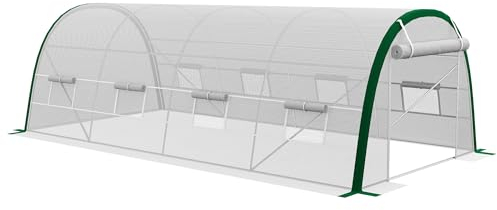 Outsunny - Invernadero de jardín (18 m²), diseño de túnel 6 x 3 x 2 m – 8 ventanas, puerta con cremallera enrollable – Estructura tubular de acero galvanizado, lona de PE de alta densidad, color