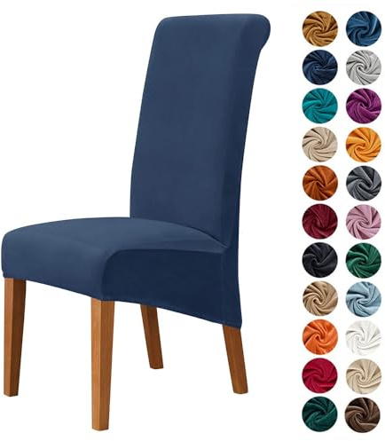 Highdi Stuhlhussen 1/2/4/6er Set Spannbezug Stuhlbezüge, Einfarbig Samt Waschbar Stuhlbezug Elastisch Hussen, Stretch Stuhlüberzug für Esszimmer Hotel Party (2 Stück,Navy blau)