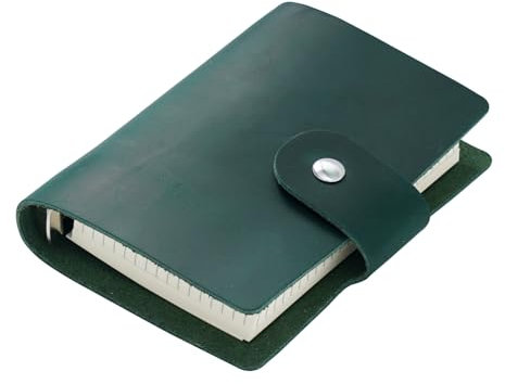 A8 Leder Pocket Notebook - Mini Rindsleder Tagebuch mit Punkt- & Rasterseiten, nachfüllbares Loseblatt-Notizbuch, glatte Textur für Journaling, Planen, Skizzieren, Reisen (Grün)