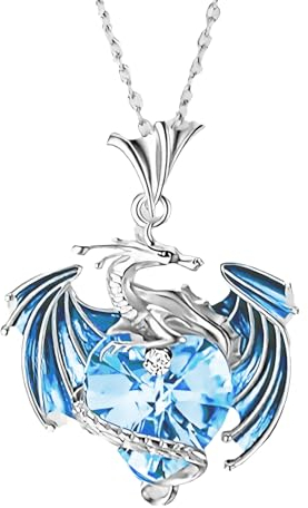 Lucktao drachen kette,Wyvern Halskette mit herzkette Kristall, Edelstahl Silber Drache Gewickelter Kristall Anhänger Necklace,schmuckgeschenk für Damen und Mädchen Männer