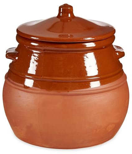 Tontopf mit Deckel 3,5 Liter - Stewpot Eintopf - Schmortopf Antike - Tongeschirr Mittelalter - Wikinger - Topf aus Ton mit Deckel - Aufbewahrung Lebensmittel (3,5 Liter / 23 x 23 x 22 cm)