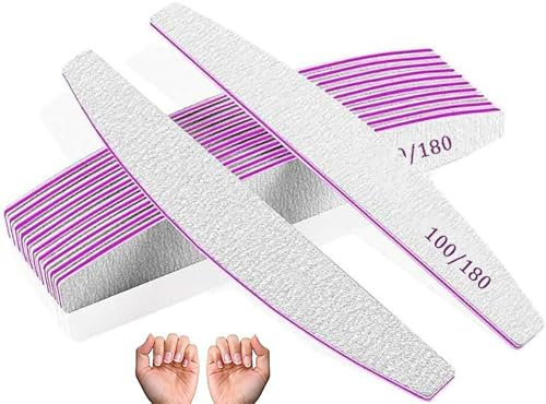 Eastrise Nail Files,Professional Nail Files Double Sided Emery Board(100/180 Grit) Nail Styling Tools Pet Grooming Tools for Home and Salon Use(Half Moon-12 pcs)