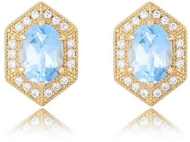 Himmelblaue Topas Ohrstecker Luxus Gold 925 Sterling Silber Ohrringe Schmuck Modernes Design Ohrringe
