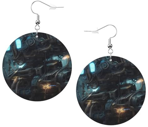 Future Roboter-Muster, modische runde Ohrringe, Anhänger, stilvoll und schön, leicht, baumelnd für Frauen und Mädchen, Einheitsgröße, Leder