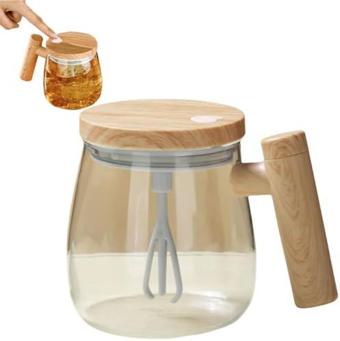 Taza mezcladora eléctrica de alta velocidad, taza de café de viaje con agitación automática de vidrio impermeable, taza de café con agitación automática con tapa y asa for café, chocolate caliente, le