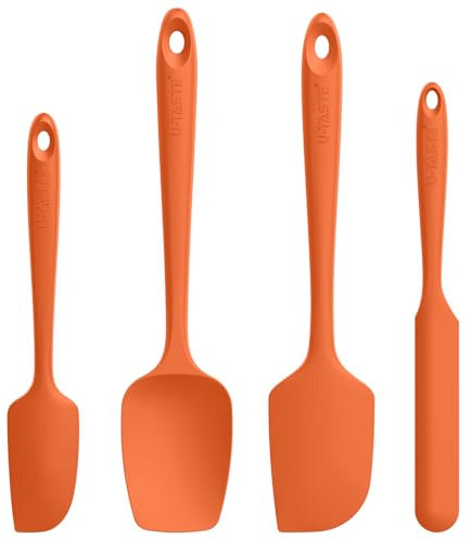 U-Taste Silicone Spatula Set of 4: 250 ℃ Heat-Resistant Flexible Food Grade Bowl Scraper, Seamless Rubber Kitchen Cooking Mixing Baking Scraping for Nonstick Cookware(Orange)