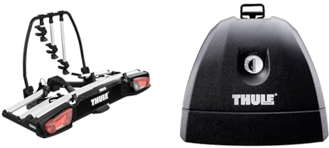 Thule VeloSpace XT Fahrradträger für Anhängerkupplung 3 Fahrräder Silber & 751000 Fixpunktfußsatz (4 St.) Rapid Fixpoint XT