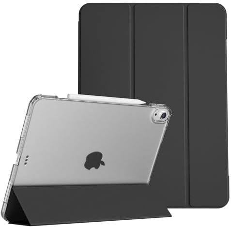 KVTVOU Hülle für iPad Air 11'' M4 M3 M2, iPad Air 5. / 4. Gen, Schwarz | Transparente Stoßfeste PC‑Rückseite, Mattes Griffgefühl, Touch‑ID‑kompatibel, unterstützt Stylus‑Aufladung, Ultradünn