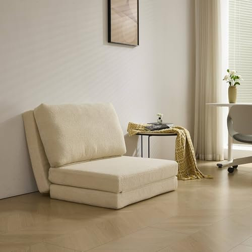 okwish Klappbares Schlafsofa, Einzelschlafsofa für das Wohnzimmer, Bequeme Aufbewahrung, Nimmt keinen Platz EIN, Beige