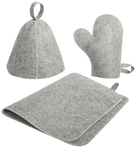 Cappello Sauna, Set da 3 pezzi Cappello Sauna Guanti da Sauna Cuscino per Sauna Accessori Ideali Per Sauna, Cuffia Sauna Anti Calore Berretti Da Sauna Per Uomo e Donna
