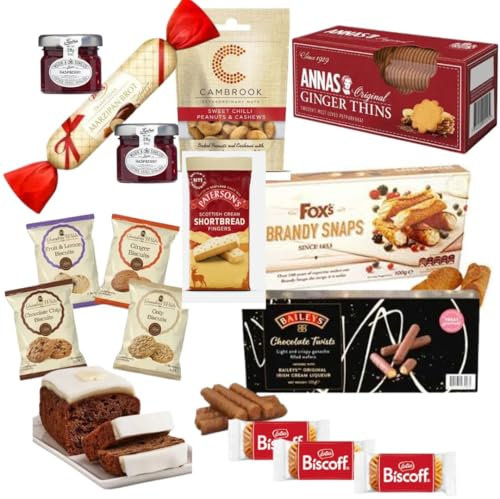 Christmas Food Gift Hamper - Festive Hamper - Christmas Hamper With Brandy Cake & Jam - Assorted Biscuits and Nuts - For Men Women Couples Family