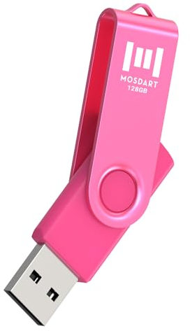 MOSDART 128GB USB Flash Drive, 128 GB USB2.0 Thumb Drives with Keychain Loop, Swivel Design with LED Light, exFAT Jump Drive Memory Stick for Computers, System Backup, Data Storage, Hot Pink