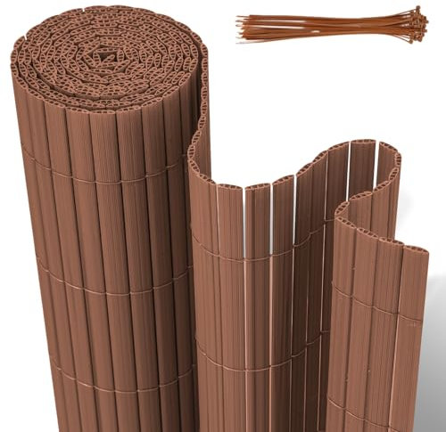 Jaxguom PVC Sichtschutzmatte, 180 x 500cm Sichtschutzzaun mit DREI Rippenverstärkungen und Kabelbindern, Windschutz Balkon Sichtschutz Wetterfest, für Zaun Garten Terrasse, Braun
