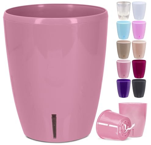 Happyplants ORCHIDEA Self-Watering Orchid Pot Flower Planter With Water Level Indicator Water Reserve And Drainage Holes (Pink Nectar, Ø 15CM - 2L)