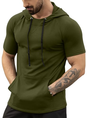 AIYINO Men's Short Sleeve Hoodie Workout Gym Sweatshirt Muscle Fit Fashion Athletic Hoodies Pullover Hooded T-Shirts