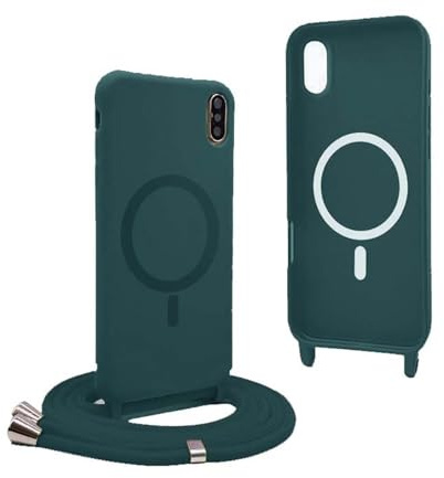 YFSYLL Handykette Hülle für iPhone XS/X mit Band,Magnetische Silikon Handyhülle Kompatibel mit MagSafe,Handyhülle für zum Umhängen Einstellbar und Abnehmbar - Grün