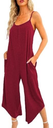 MUMZUGI Salopette Donna Estate Tutine con Bretelle Elegante Casual Jumpsuit Estiva One Piece Outfit, Vino Rosso M
