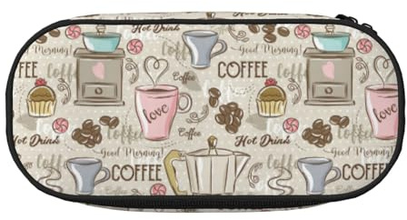 YOFIEN Vintage Espresso Machine Cupcakes Beans Printing,Small Pencil Case Large Capacity Pencil Pouch Office Stationery Organizer