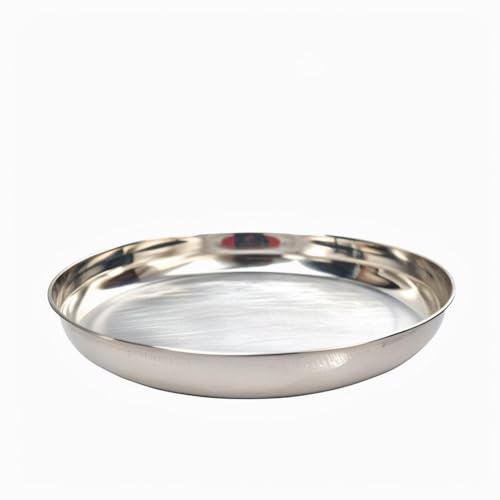 Stainless Steel Round Thali Plate Indian Serving Tray – Durable, Reusable & Stackable Metal Plate for Home Kitchen, Restaurant, Hotel, Catering – 7 Sizes (Sold Individually) (6.5/ 17cm)