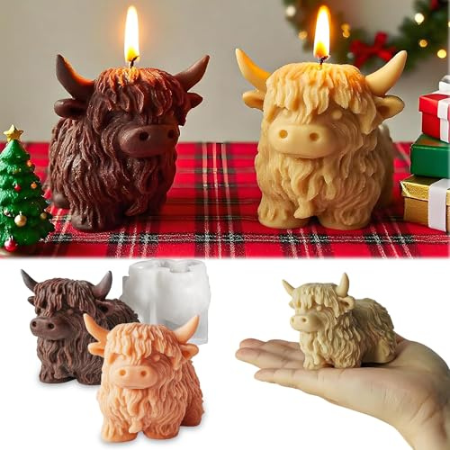 MUAECH Hochland-Yak-Kerzenform mit Tiermotiven für Kerzenherstellung, lebensmittelechte Silikonformen für Polymer-Figuren und Bastelarbeiten, Kuchen, Gelee, Gummi, Wachs, Seife, Süßigkeiten, Eisform