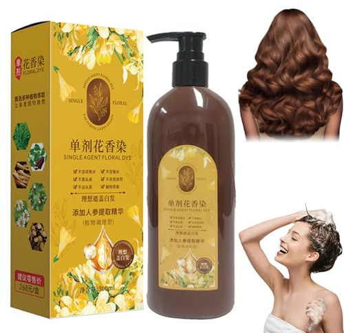 Haarfarbe Auf Pflanzenbasis, Nourishing Hairs Color, 300ml Natürliches Shampoo auf Pflanzenbasis, Sanfte Lang Anhaltende Haarfarbe Auf Natürliches Für Erwachsene (Hellbraun)
