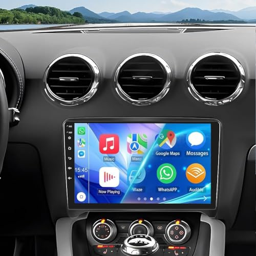PLKEQS Autoradio 2G 64G Android 15 aggiornabile per A-UDI TT MK2 2006-2014 con Carplay, Android Auto, Schermo Touch da 9 Pollici, Ricevitore Radio 2 DIN con WiFi, GPS, FM, BT e SWC,K6 PRO Plus
