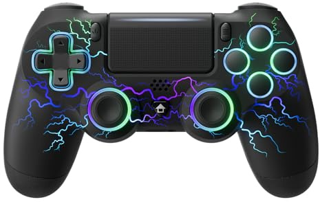 ECHTPower Manette sans fil pour PS4 Compatible PS-4/Slim/Pro/PC Vibration Double, RGB, Batterie 1000 mAh, 6 Axes, Pavé Tactile, Prise Casque, Capture d'écran Noir