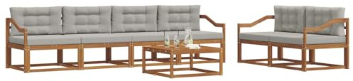 vidaXL Outdoor-Sofagarnitur mit Kissen 7 pcs Natürlich und Hellgrau, Modernes Garten-Sofagarnitur, langlebige Gartenmöbel, modulare Gartenmöbel, Lounge-Dekor für Poolseiten