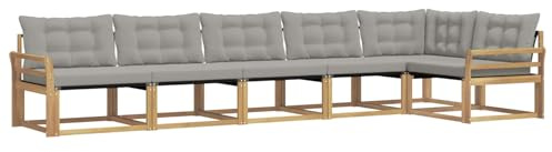 vidaXL Outdoor-Sofagarnitur mit Kissen 6 pcs Weiß und Hellgrau, Garten, modernes Outdoor-Sofa-Set, wetterfest, Bequeme Lounge, langlebige Möbel, Akazienholz-Design