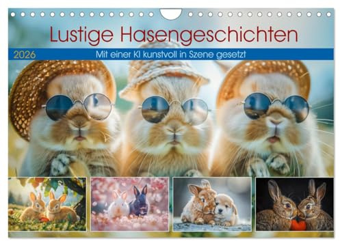 Lustige Hasengeschichten (Wandkalender 2026 DIN A4 quer), CALVENDO Monatskalender: Unsere niedlichen Hasen sind hier, um dein Herz zu erobern und dir ... von ihrem Charme verzaubern. (CALVENDO Tiere)