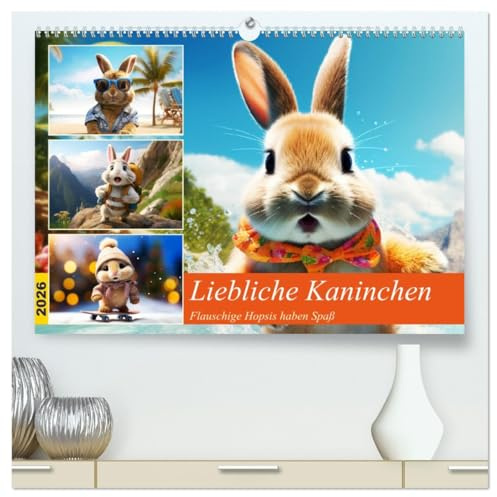 Liebliche Kaninchen. Flauschige Hopsis haben Spaß (hochwertiger Premium Wandkalender 2026 DIN A2 quer), Kunstdruck in Hochglanz: Die lustigen Abenteuer entzückender Kaninchen (CALVENDO Tiere)