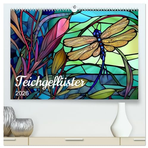 Teichgeflüster (hochwertiger Premium Wandkalender 2026 DIN A2 quer), Kunstdruck in Hochglanz: Tiere am Teich in farbigem Glas (CALVENDO Natur)
