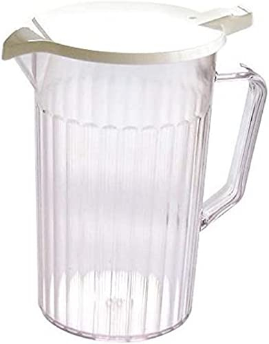 Tableware White Pack of 6 x 900ml Plastic Jug with Lid, Polycarbonate Plastic, Drinks, Water, Care Homes, Nursing, Bedside, Measuring, Medical, Home Use, Picnics, BBQ, Virtually Unbreakable.