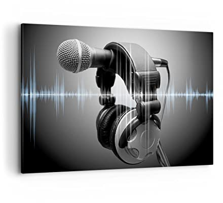 Bilder auf Leinwand 100x70cm Leinwandbild Audio Mikrofon Musik Studio Groß Wanddeko Bild Schlafzimmer Küche Deko Wandbilder Dekoration Wohnzimmer Wall Decor Canvas Wand Kunstdruck Art AA100x70-2549