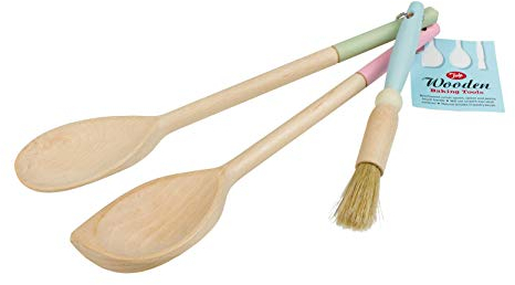Tala Beechwood Set of 3 Wooden Utensil Set with Hand Painted Coloured Ends