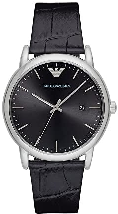 Emporio Armani Herrenuhr , DreizeigerDatumswerk, 43mm Silbernes Edelstahlgehäuse mit Lederarmband, AR2500